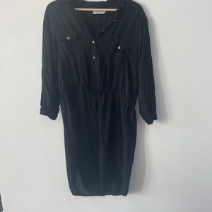 Black Velvet Button Down Long Sleeve Dress Size P(Petite)
